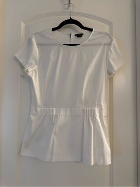 Theory White Short-Sleeve Pleated Peplum Top